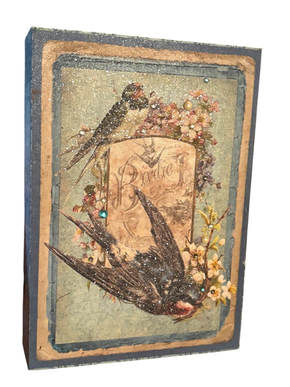 VINTAGE INSPIRED➕Spatkle Glam Swallow Birds Wood Hanging